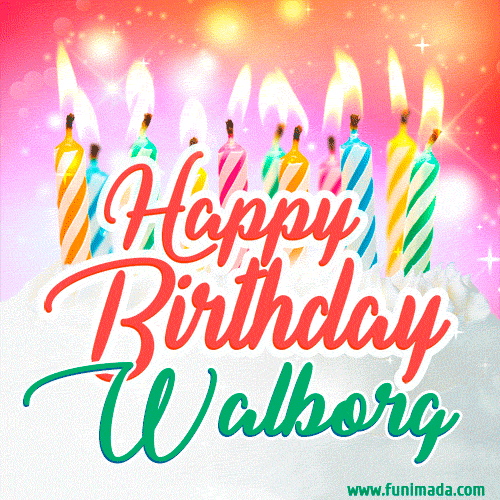 Happy Birthday GIF for Walborg with Birthday Cake and Lit Candles