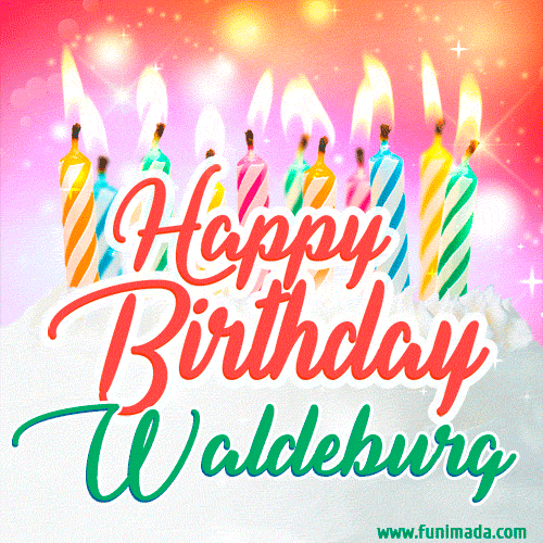 Happy Birthday GIF for Waldeburg with Birthday Cake and Lit Candles