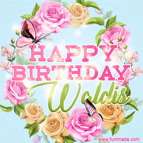 Beautiful Birthday Flowers Card for Waldis with Glitter Animated Butterflies