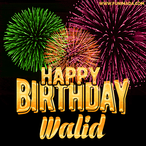 Wishing You A Happy Birthday, Walid! Best fireworks GIF animated greeting card.