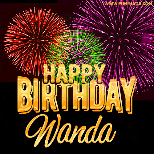 Wishing You A Happy Birthday, Wanda! Best fireworks GIF animated greeting card.