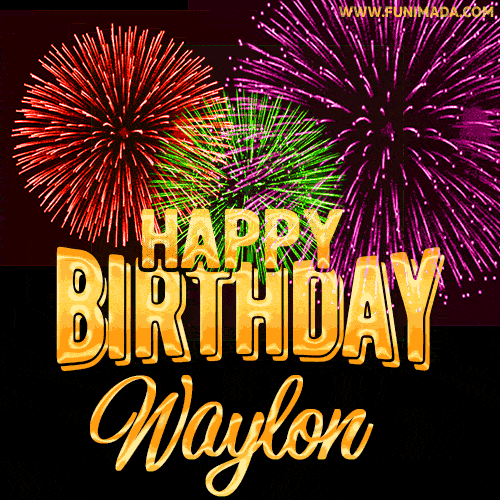 Wishing You A Happy Birthday, Waylon! Best fireworks GIF animated greeting card.