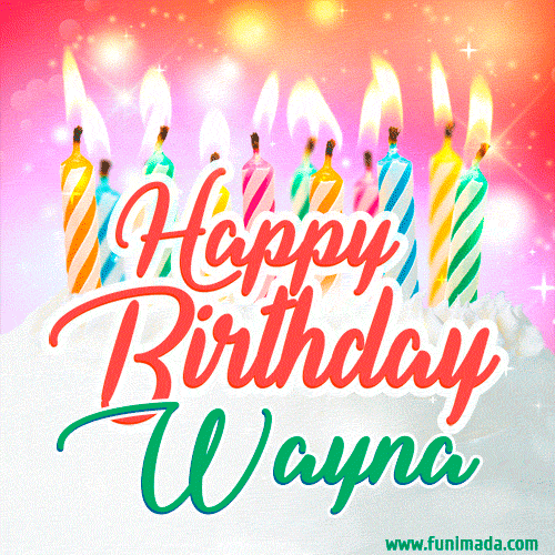 Happy Birthday GIF for Wayna with Birthday Cake and Lit Candles