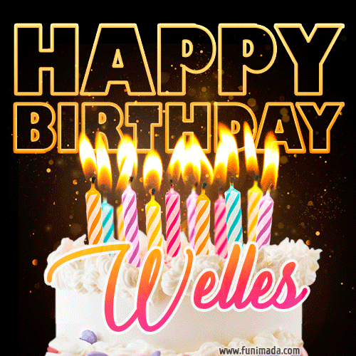 Welles - Animated Happy Birthday Cake GIF for WhatsApp