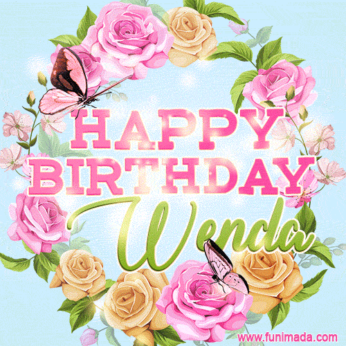 Beautiful Birthday Flowers Card for Wenda with Glitter Animated Butterflies