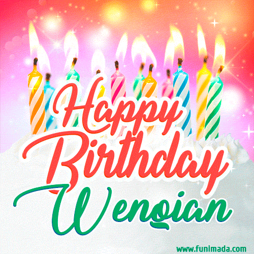 Happy Birthday GIF for Wenqian with Birthday Cake and Lit Candles