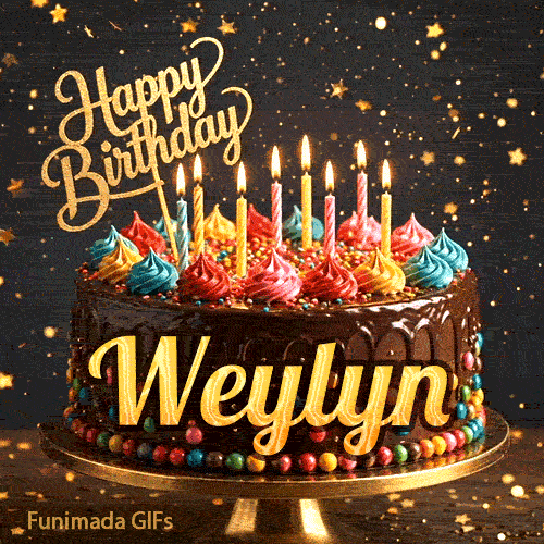 Close-up of colorful whipped cream toppings on a chocolate cake with flickering candles, custom-designed for Weylyn.