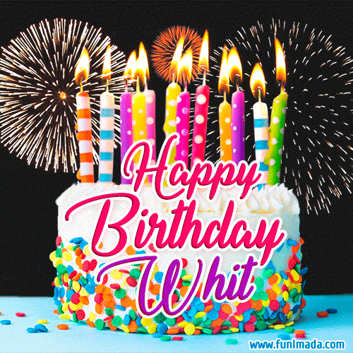 Amazing Animated GIF Image for Whit with Birthday Cake and Fireworks