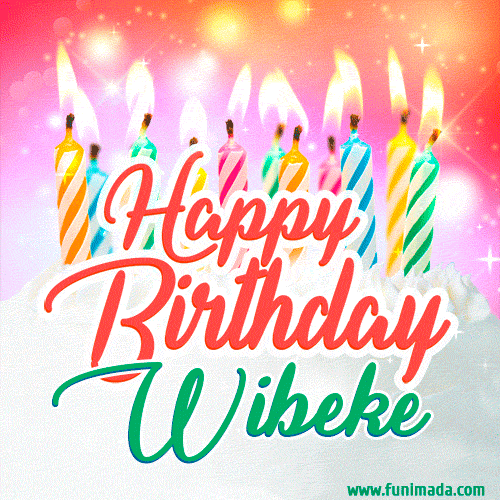Happy Birthday GIF for Wibeke with Birthday Cake and Lit Candles
