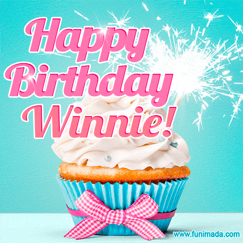 Happy Birthday Winnie! Elegang Sparkling Cupcake GIF Image.