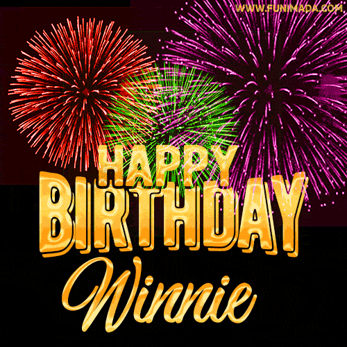 Wishing You A Happy Birthday, Winnie! Best fireworks GIF animated greeting card.