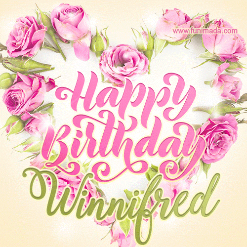 Pink rose heart shaped bouquet - Happy Birthday Card for Winnifred