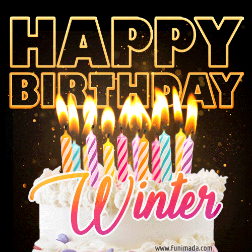 Winter - Animated Happy Birthday Cake GIF Image for WhatsApp