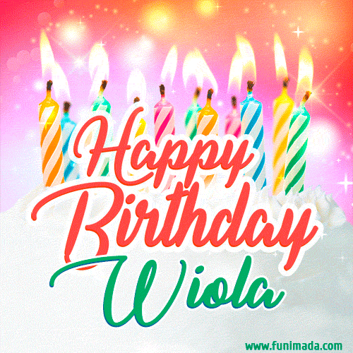 Happy Birthday GIF for Wiola with Birthday Cake and Lit Candles