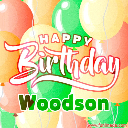 Happy Birthday Image for Woodson. Colorful Birthday Balloons GIF Animation.