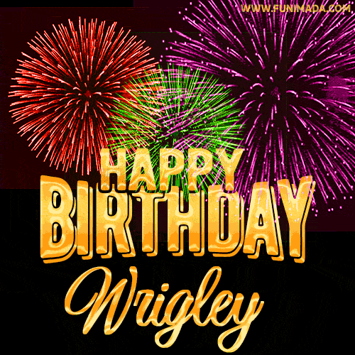 Wishing You A Happy Birthday, Wrigley! Best fireworks GIF animated greeting card.