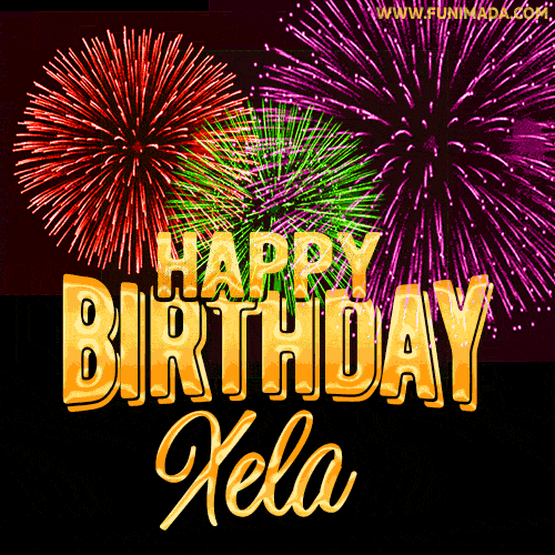 Wishing You A Happy Birthday, Xela! Best fireworks GIF animated greeting card.