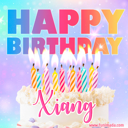 Animated Happy Birthday Cake with Name Xiang and Burning Candles