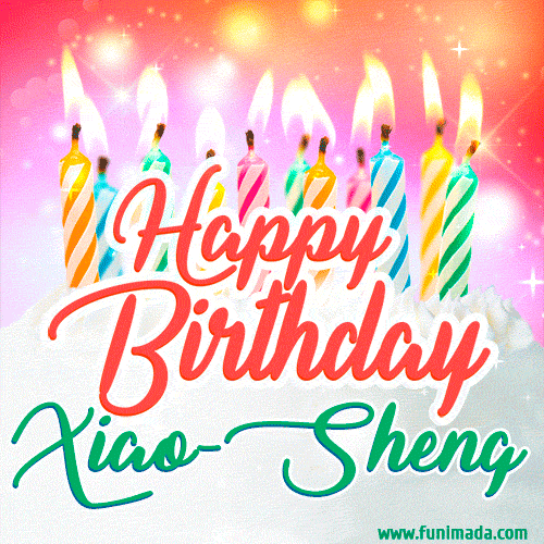 Happy Birthday GIF for Xiao-Sheng with Birthday Cake and Lit Candles