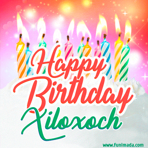 Happy Birthday GIF for Xiloxoch with Birthday Cake and Lit Candles