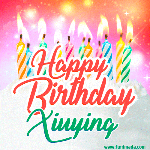 Happy Birthday GIF for Xiuying with Birthday Cake and Lit Candles