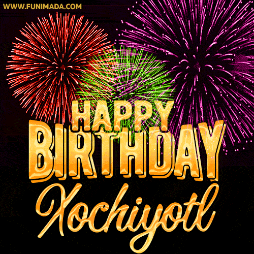 Wishing You A Happy Birthday, Xochiyotl! Best fireworks GIF animated greeting card.