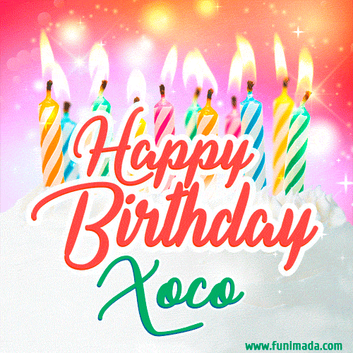 Happy Birthday GIF for Xoco with Birthday Cake and Lit Candles