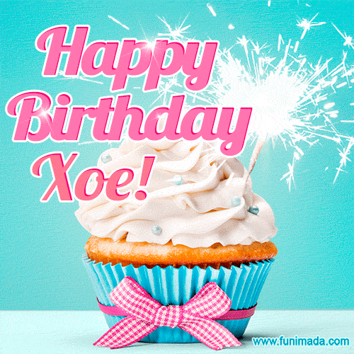 Happy Birthday Xoe! Elegang Sparkling Cupcake GIF Image.