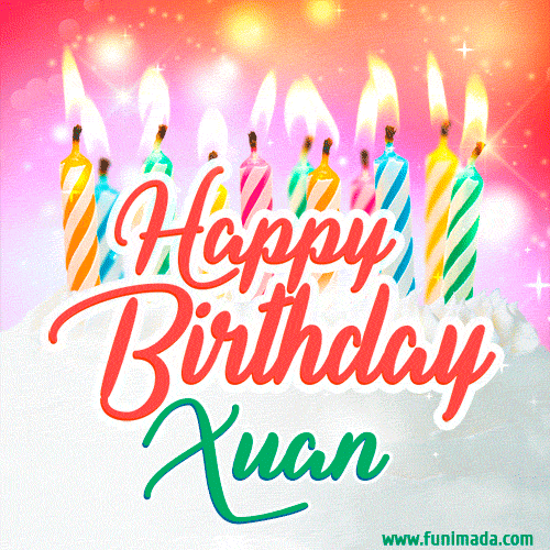 Happy Birthday GIF for Xuan with Birthday Cake and Lit Candles