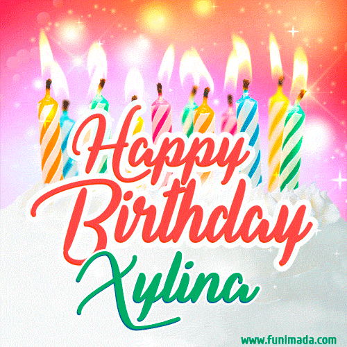 Happy Birthday GIF for Xylina with Birthday Cake and Lit Candles