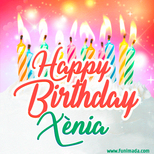 Happy Birthday GIF for Xènia with Birthday Cake and Lit Candles