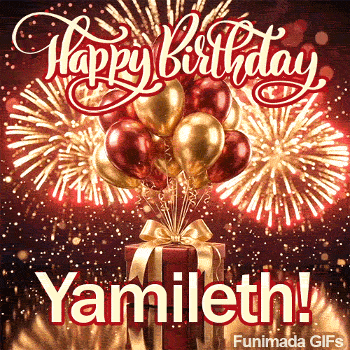 A bundle of metallic helium balloons floating over a luxury holiday gift wrapped with a gold bow, made for Yamileth.