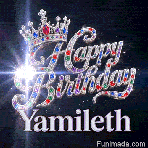 Metallic white nameplate spelling Yamileth under a luxury silver headpiece decorated with shiny party crystals.