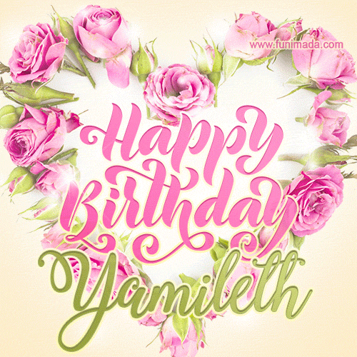 Pink rose heart shaped bouquet - Happy Birthday Card for Yamileth