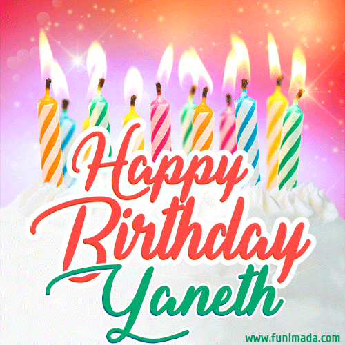 Happy Birthday GIF for Yaneth with Birthday Cake and Lit Candles
