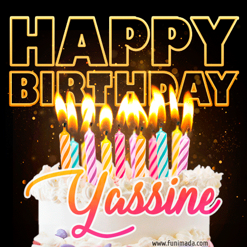 Yassine - Animated Happy Birthday Cake GIF for WhatsApp