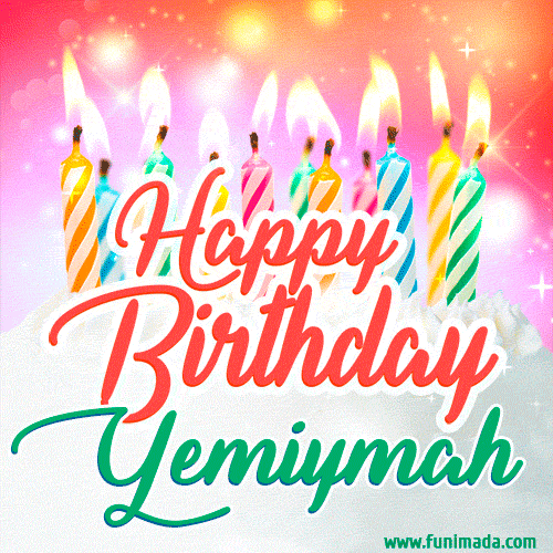 Happy Birthday GIF for Yemiymah with Birthday Cake and Lit Candles