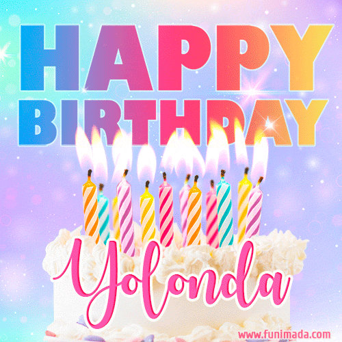 Animated Happy Birthday Cake with Name Yolonda and Burning Candles