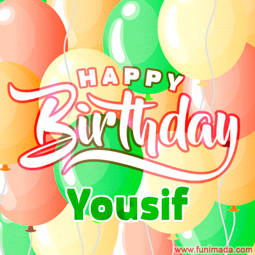 Happy Birthday Image for Yousif. Colorful Birthday Balloons GIF Animation.