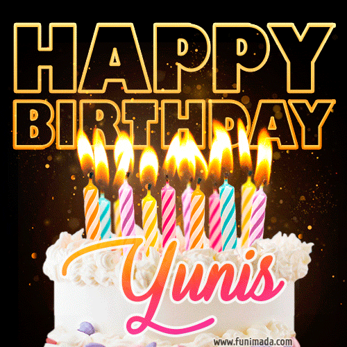 Yunis - Animated Happy Birthday Cake GIF for WhatsApp