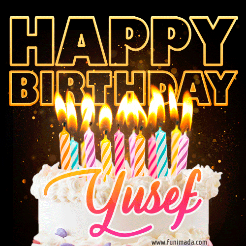 Yusef - Animated Happy Birthday Cake GIF for WhatsApp