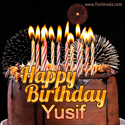 Chocolate Happy Birthday Cake for Yusif (GIF) — Download on 