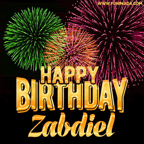 Wishing You A Happy Birthday, Zabdiel! Best fireworks GIF animated greeting card.