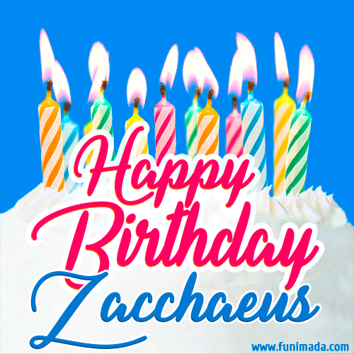 Happy Birthday GIF for Zacchaeus with Birthday Cake and Lit Candles