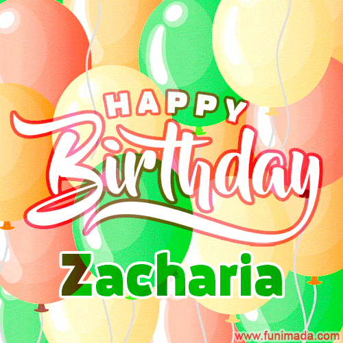 Happy Birthday Image for Zacharia. Colorful Birthday Balloons GIF Animation.