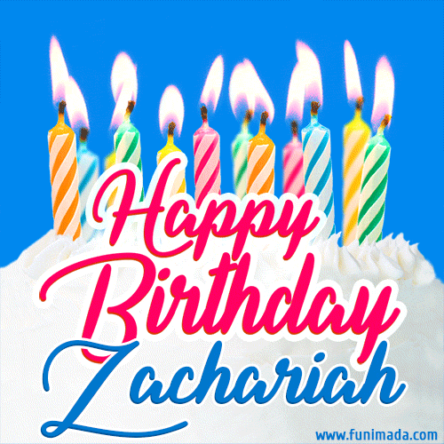 Happy Birthday GIF for Zachariah with Birthday Cake and Lit Candles