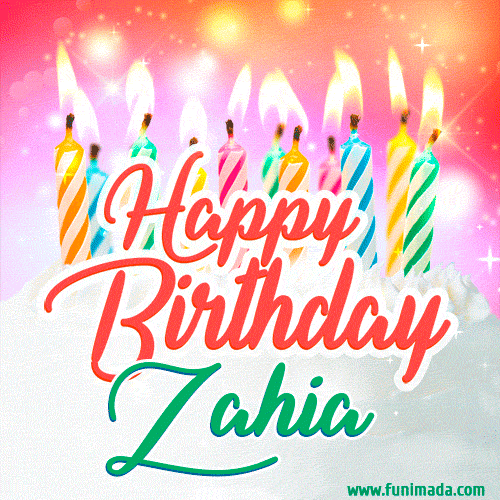 Happy Birthday GIF for Zahia with Birthday Cake and Lit Candles