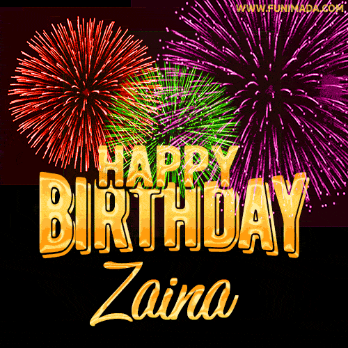 Wishing You A Happy Birthday, Zaina! Best fireworks GIF animated greeting card.