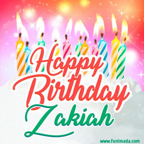 Happy Birthday GIF for Zakiah with Birthday Cake and Lit Candles