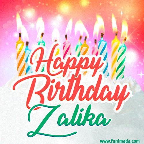 Happy Birthday GIF for Zalika with Birthday Cake and Lit Candles